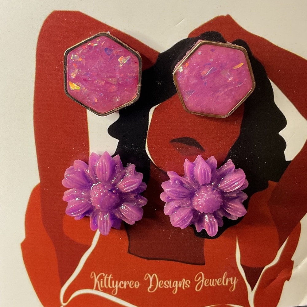 Beautiful Pink and Purple Artisan Earrings Set